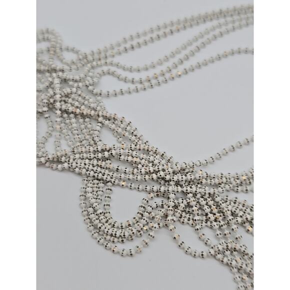 Vintage Petite White & Brass Metal Ball Knotted Tassel Multi Chain 26" Necklace - Picture 11 of 16